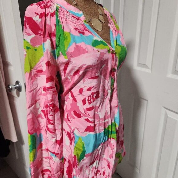 Lilly Pulitzer Rare First Impressions 100% Silk Elsa Top Sz Lg Holy Grail! - Picture 7 of 10